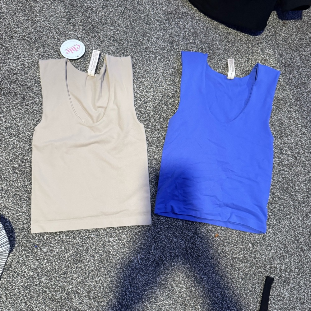 Blue and Beige seamless tank Tops